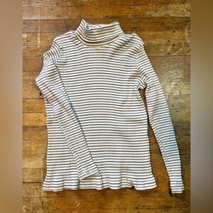 Vintage 2000s White Stage Cream Striped Ribbed Turtleneck Women’s XL